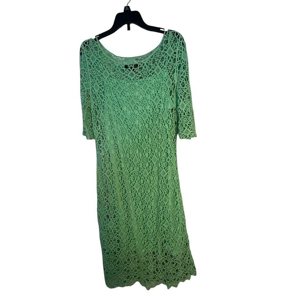 Lauren Ralph Lauren Crochet Lace Cotton Slip Midi Dress Half Sleeve size Small‎
